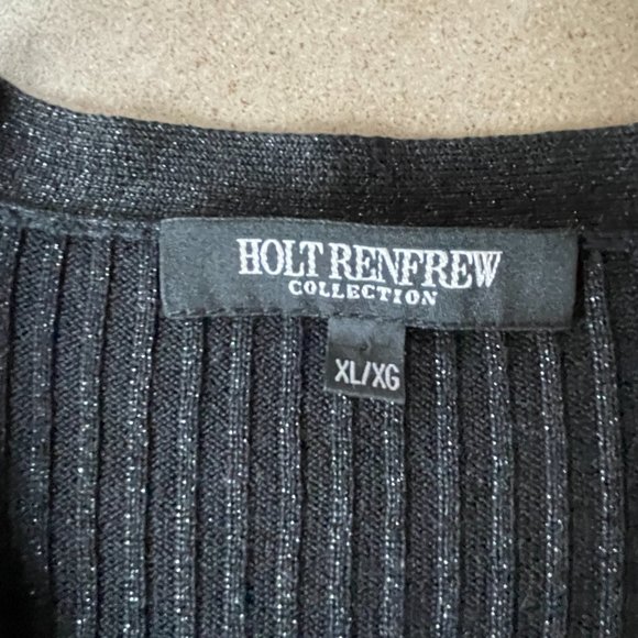 Holt Renfrew Black w/ Silver Thread Silk Blend Cardigan Sweater-Large - Picture 2 of 10